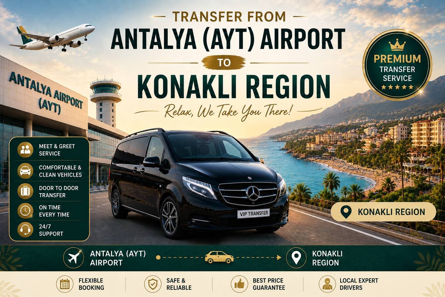 Transfer vom Flughafen Antalya (AYT) in die Region Konakli