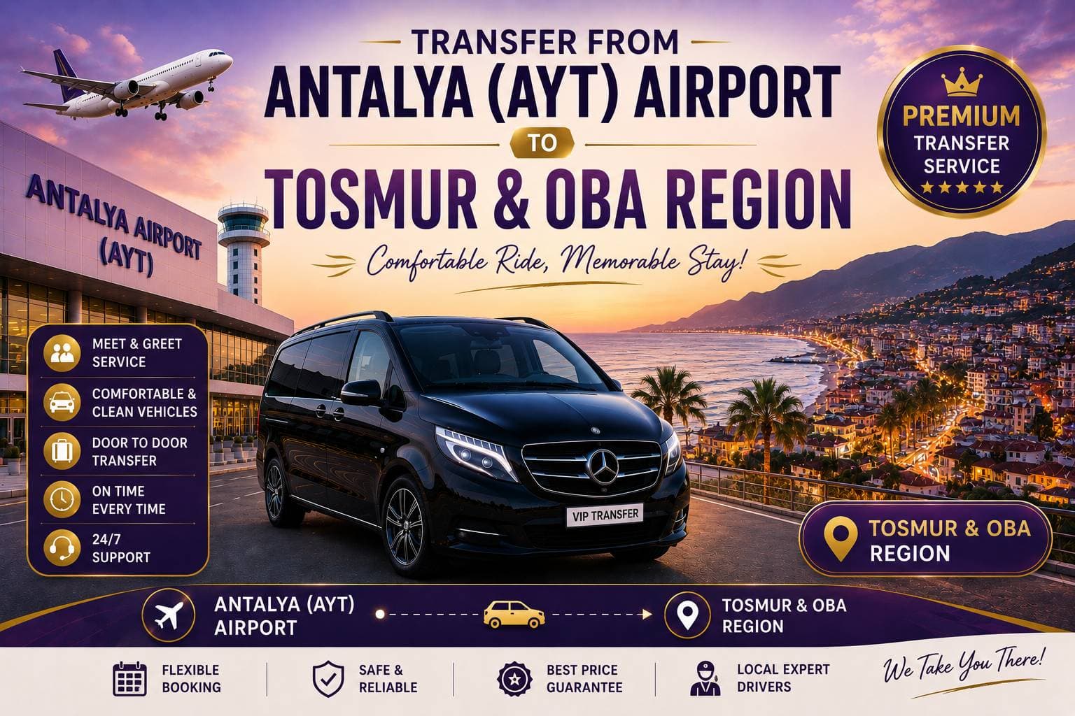 Transfer vom Flughafen Antalya (AYT) in die Region Tosmur und Oba