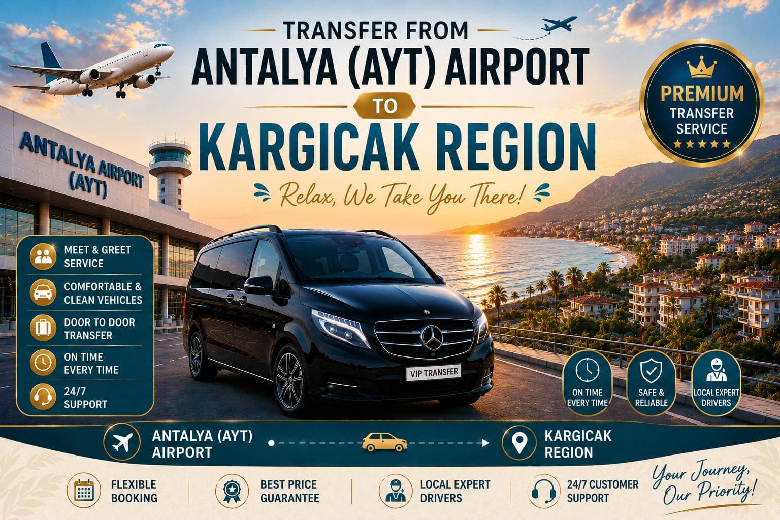 Transfer vom Flughafen Antalya (AYT) in die Region Kargıcak