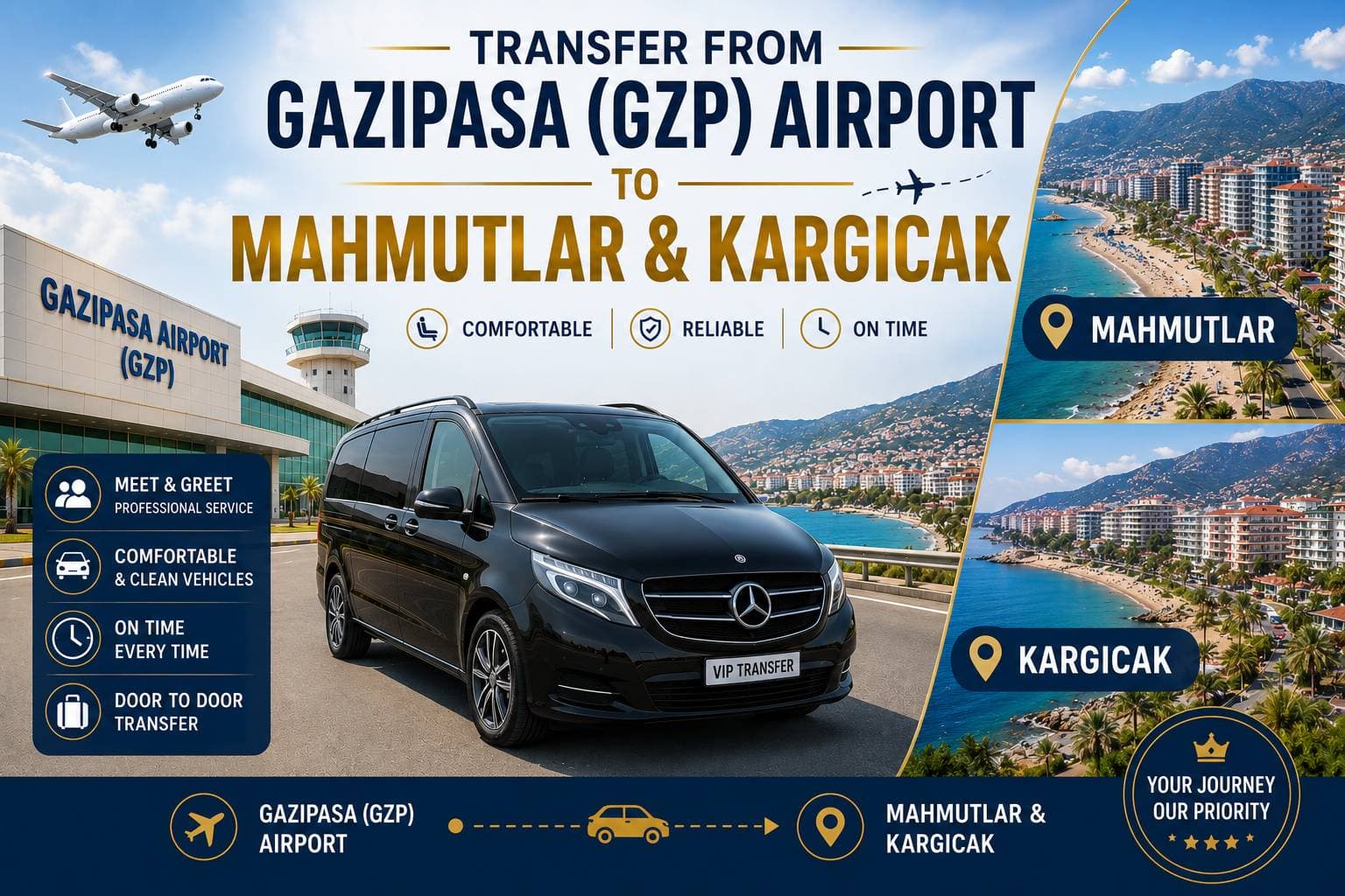 Transfer vom Flughafen Gazipasa (GZP) nach Mahmutlar und Kargicak