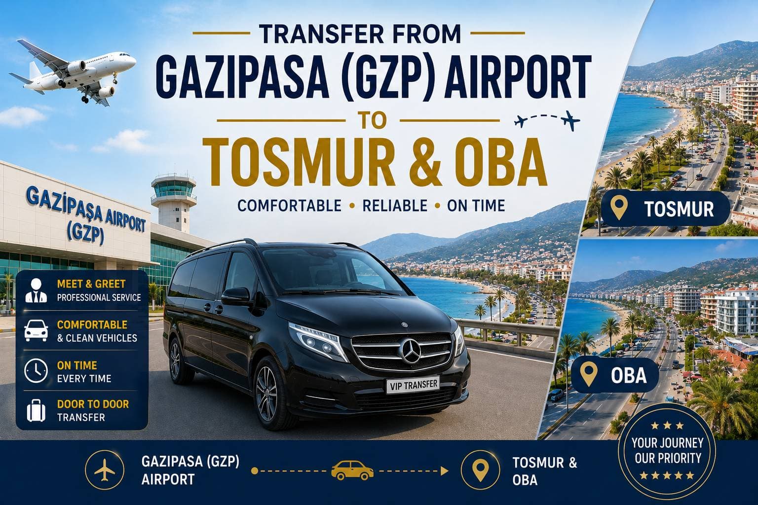 Transfer vom Flughafen Gazipasa (GZP) nach Tosmur und Oba